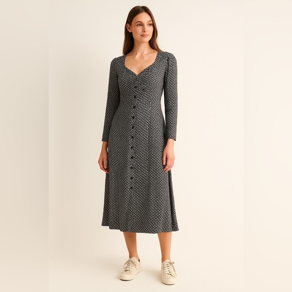 Vintage V-Neck Long-Sleeve Floral  Print Dress - Picture 1 of 9